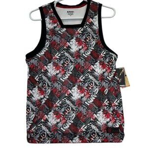 AND1 Mens Basketball Tank Top Large Racing Red Graffiti Polyester Athletic Fit